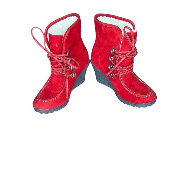Top moda women red suede wedge lace ankle boots size 5.5 - Picture 3 of 5